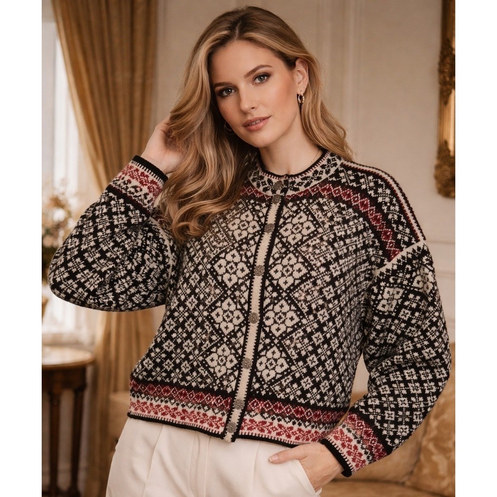 Vintage Selbu Norwegian Wool Cardigan Fair Isle Nordic Heritage Sweater SZ Small